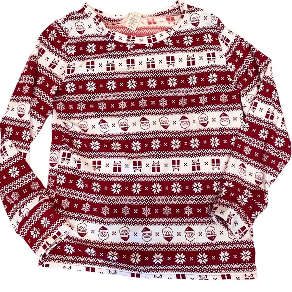 Shosho Christmas Holiday Pajamas PJ Set Red White Fair Isle Santa Claus M Lounge